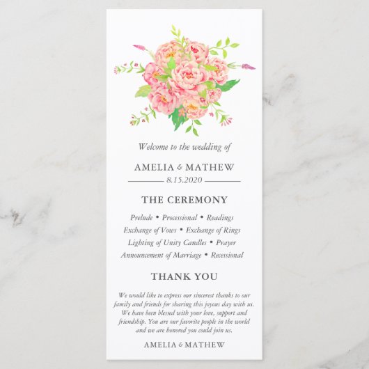 Persoonlijk roze pony Wedding Programmakaart (Voorkant)