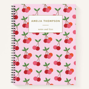 Persoonlijk Roze Rode Kers Fruit Retro Patroon Notitieboek
