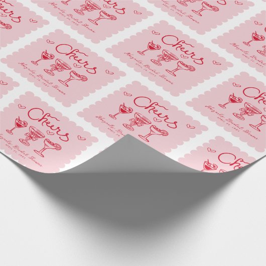 Persoonlijk roze rode retro bruidsdouche cadeaupapier (Hoek)