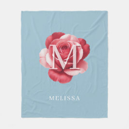 Persoonlijk Roze Roos Monogram Naam Zachte Blauw Fleece Deken