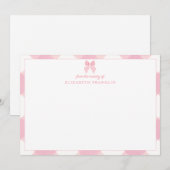 Persoonlijk Roze Strik Gingham Baby Meisje Briefpa Bedankkaart (Voorkant / Achterkant)