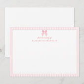 Persoonlijk Roze Strik Streep Baby Meisje Briefpap Bedankkaart (Voorkant / Achterkant)