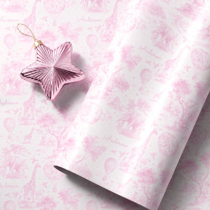 Persoonlijk Roze Toile Safari Baby Shower Cadeau Cadeaupapier