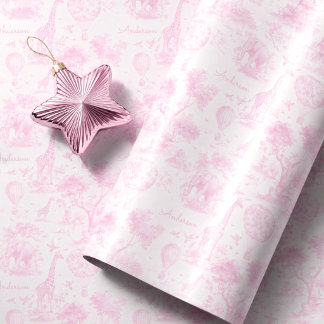 Persoonlijk Roze Toile Safari Baby Shower Cadeau Cadeaupapier