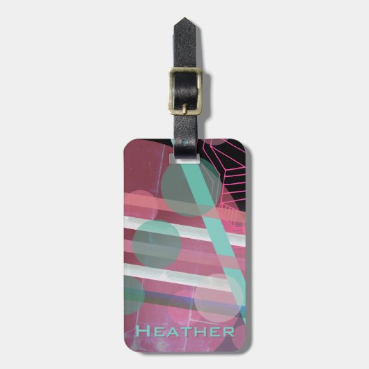 Persoonlijk/Roze & Turquoise/Abstract ontwerp Bagagelabel (Voorkant verticaal)