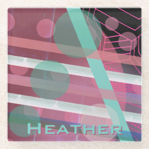 Persoonlijk/Roze & Turquoise/Abstract ontwerp Glazen Onderzetter