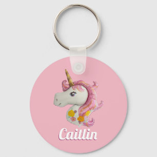 Persoonlijk roze Unicorn-toetsenbord Sleutelhanger