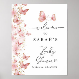 Persoonlijk Roze Vlinder Baby Shower Bord Poster