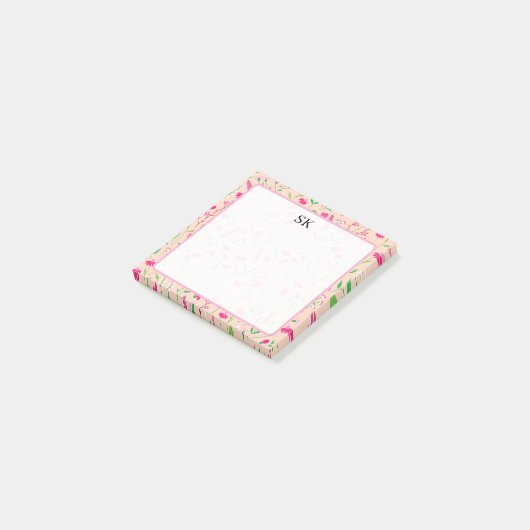 Persoonlijk Roze Wilde Bloem Monogram Post-it® Notes (Schuin)