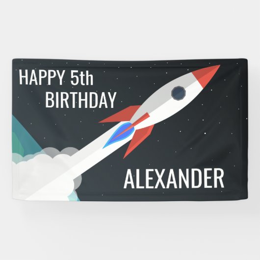 Persoonlijk Ruimteraket Kinderfeestje Spandoek (Horizontaal)