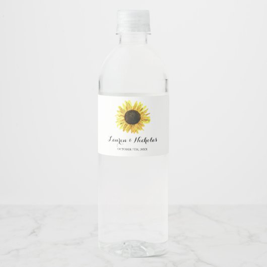 Persoonlijk Rustic Sunflower Wedding Waterfles Etiket (Voorkant)