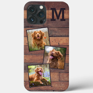 Persoonlijk Rustic Wood Monogram 3 Foto Case-Mate iPhone Case
