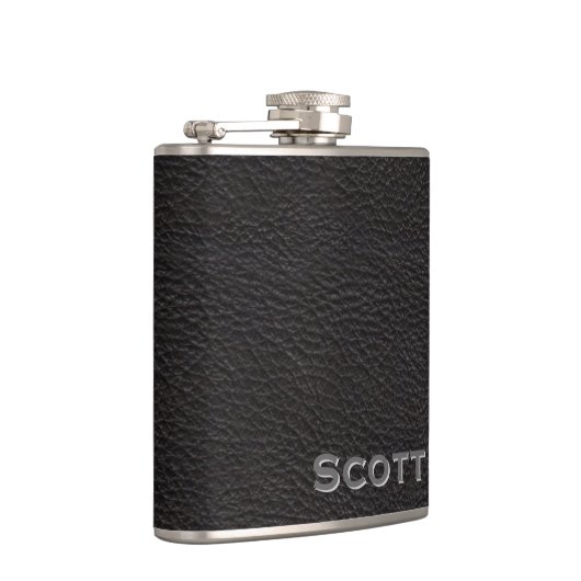 Persoonlijk | Rustiek Mannelijke Zwarte Leren Look Heupfles (Rechts)