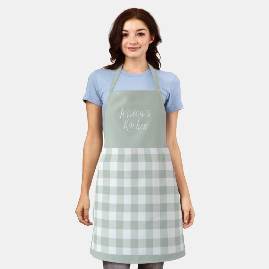 Persoonlijk Sage Gingham Apron Schort (Gedragen)