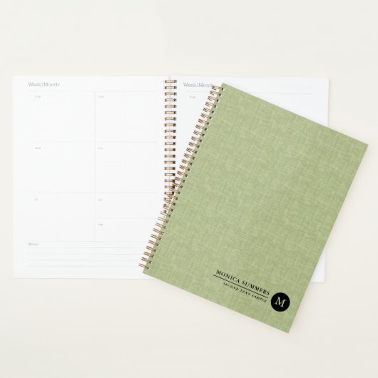 Persoonlijk saliegroen linnen planner (Display)