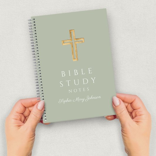 Persoonlijk saliegroen religieus kruis notitieboek