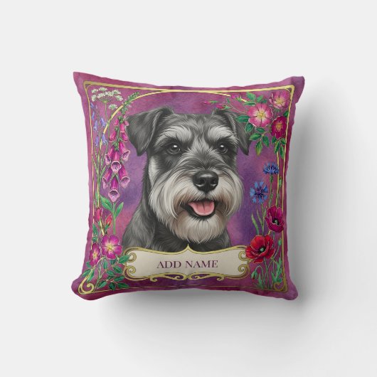 Persoonlijk Salt & Pepper Schnauzer Roze Kussen (Voorkant)