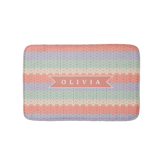 Persoonlijk Scandinavisch Pastel Breipatroon Naam Badmat (Voorkant)