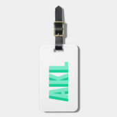 Persoonlijk schaduwmonogram pastelgroen op maat bagagelabel (Voorkant verticaal)