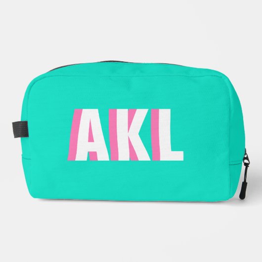 Persoonlijk schaduwmonogram roze aqua groen toilettasje (Voorkant)