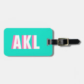 Persoonlijk schaduwmonogram roze aquagroen bagagelabel (Voorkant horizontaal)