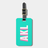 Persoonlijk schaduwmonogram roze aquagroen bagagelabel (Voorkant verticaal)
