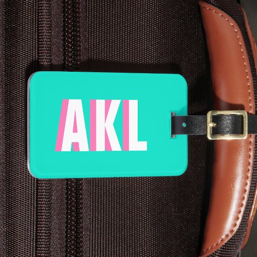 Persoonlijk schaduwmonogram roze aquagroen bagagelabel