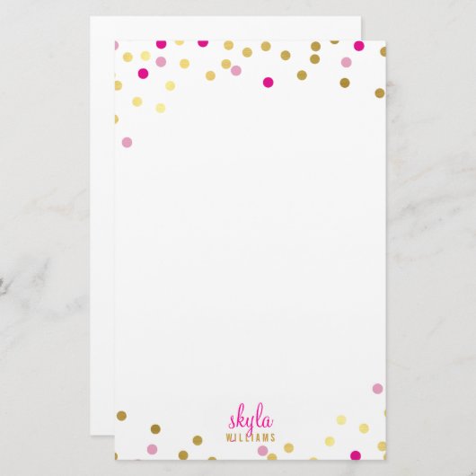 PERSOONLIJK schattig glamoureus goud  roze confett Briefpapier (Voorkant / Achterkant)