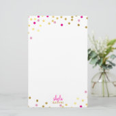 PERSOONLIJK schattig glamoureus goud  roze confett Briefpapier (Staand voorkant)