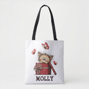 Persoonlijk Schattig Kitten met Vlinders Tote Bag