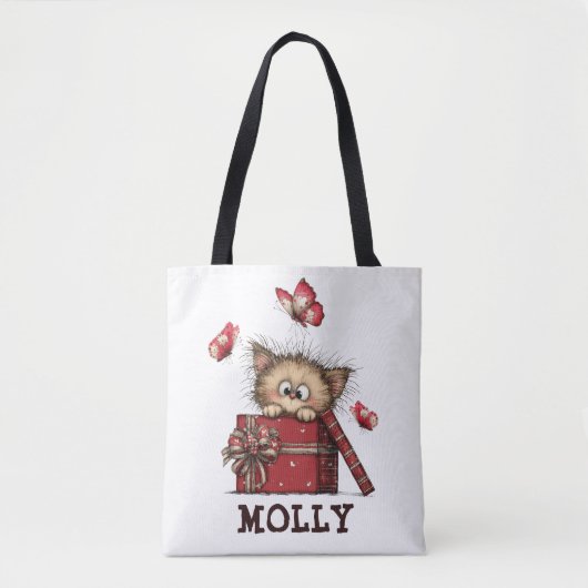 Persoonlijk Schattig Kitten met Vlinders Tote Bag (Voorkant)