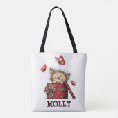 Persoonlijk Schattig Kitten met Vlinders Tote Bag (Achterkant)