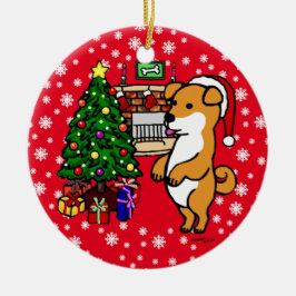 Persoonlijk schattig Shiba Inu Puppy Kerstmis Keramisch Ornament