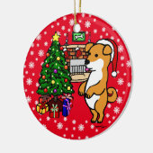Persoonlijk schattig Shiba Inu Puppy Kerstmis Keramisch Ornament (Links)