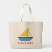 Persoonlijk scheepsspeelgoed zeilboot voor kindere grote tote bag (Achterkant)