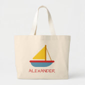 Persoonlijk scheepsspeelgoed zeilboot voor kindere grote tote bag (Voorkant)