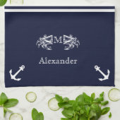 Persoonlijk scheepvaart navy blauw wit krabanker K Theedoek (Gevouwen)