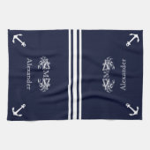 Persoonlijk scheepvaart navy blauw wit krabanker K Theedoek (Horizontaal)
