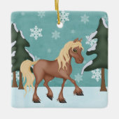 Persoonlijk schitterend Cute Brown Horse Snowy Ker Keramisch Ornament (Voorkant)