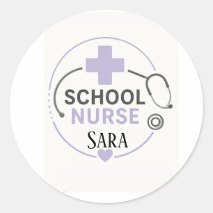 Persoonlijk schoolverpleegsterskantoor bord lavend ronde sticker