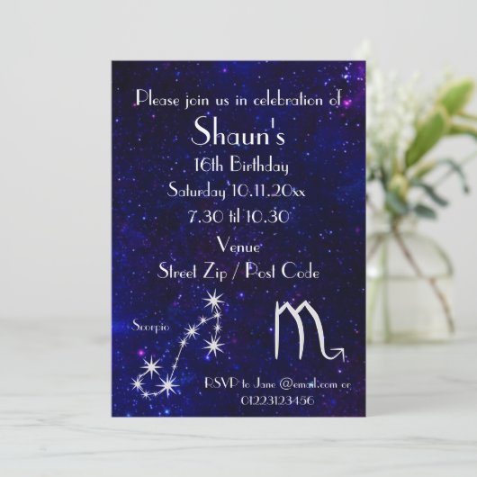 Persoonlijk Schorpioen Zodiac Galaxy Feest Kaart (Staand voorkant)