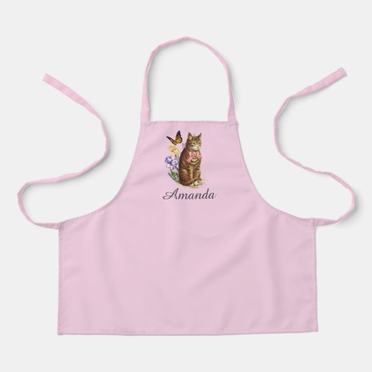 Persoonlijk Schort met Tuin Kat Roze Print (Voorkant)