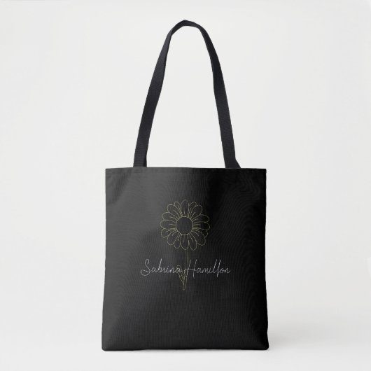 Persoonlijk Schrift Cute Daisy Zwart Elegant Tote Bag (Voorkant)