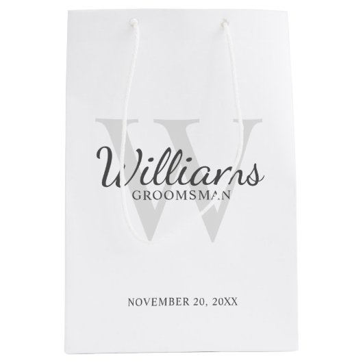 Persoonlijk script Bruidsjonkers naam en Monogram Medium Cadeauzakje (Voorkant)