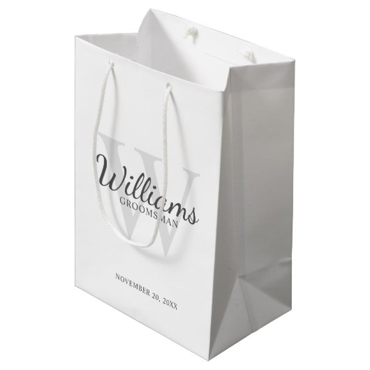 Persoonlijk script Bruidsjonkers naam en Monogram Medium Cadeauzakje (Voorkant Gekanteld)