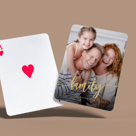 Persoonlijk script foto van een modern gezin pokerkaarten