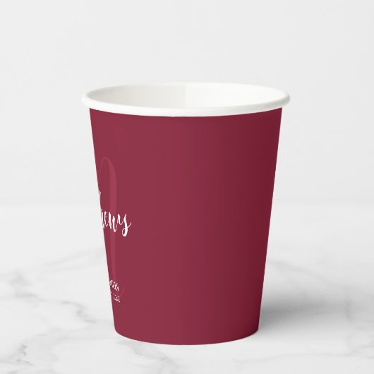 Persoonlijk Script Monogram en Naam Burgundy Red Papieren Bekers (Links)