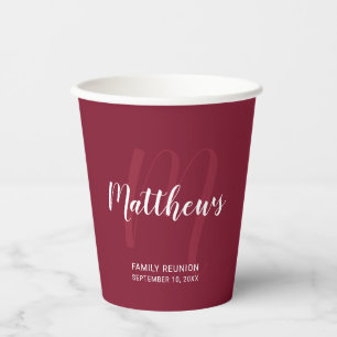 Persoonlijk Script Monogram en Naam Burgundy Red Papieren Bekers