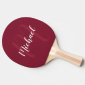 Persoonlijk Script Monogram en Naam Burgundy Red Tafeltennisbatje (Zijkant)
