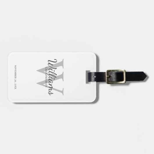 Persoonlijk script Naam bruidsjonker en monogram Bagagelabel (Voorkant horizontaal)
